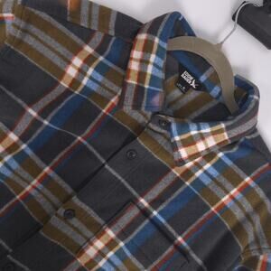 Eddie Bauer Fleece Flannel Shirt Mens XL Plaid Gray Blue Heavyweight